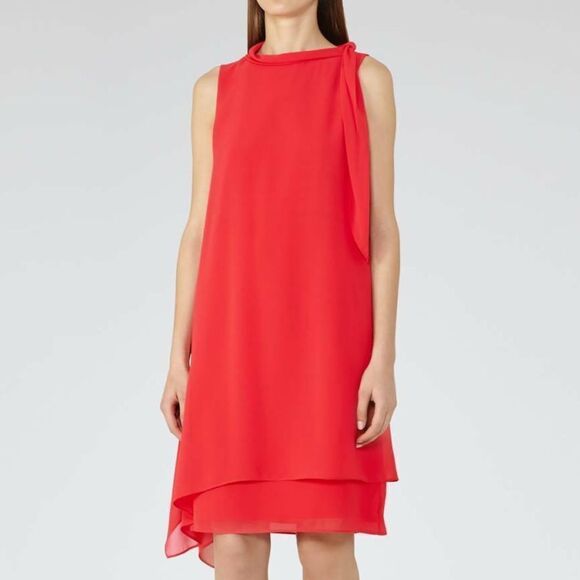 Reiss Aries Tie-Neck Midi Dress Cherry Red - Picture 1 of 8
